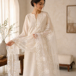 aabroo net embroidered dupatta – white sheer dupatta